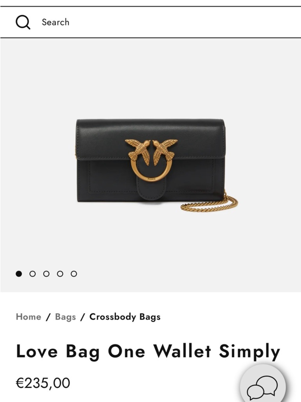 Authentic Pinko Black Leather Crossbody Wallet with Gold Bird Ring